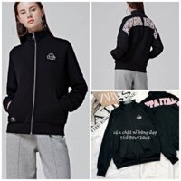 Áo khoác bomber ZARA x KAPPA xuất Âu nỉ cotton lót bông in chữ sau lưng tay dài túi trước màu đen