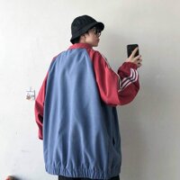 Áo khoác bóng chày 3 sọc cổ đứng có khóa kéo thời trang Unisex Hàn Quốc cho nam nữ TINOWEAR - MÀU XANH ĐỎ - M M55-45KG