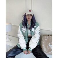 Ao Khoac Bong Chay Bomber In Hình Siêu Xinh Form Rong Unisex-AKNHUNGHOATHINH - Xanh Freesize 75Kg