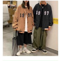 Ao Khoac Bong Chay Bomber Jacket Form Rong Unisex In Số 1997 - Nâu Freesize 75Kg