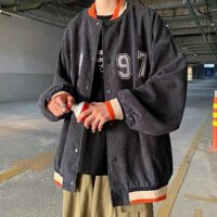 Ao Khoac Bong Chay Bomber Jacket Form Rong Unisex In Số 1997 - Đen Freesize 75kg