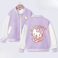 Áo khoác bóng chày nữ Hello Kitty Áo khoác ngoài mùa xuân thông thường cho trẻ em Bộ sưu tập thời trang 2025