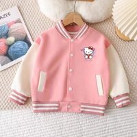 Áo khoác bóng chày nữ Hello Kitty Áo khoác ngoài hoạt hình mùa xuân thu sành điệu cho trẻ em