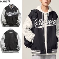 Áo Khoác Bóng Chày Oversize Thêu Chữ Đen Trắng Cho Nam Nữ