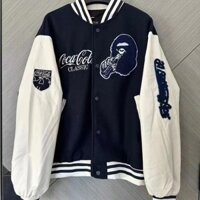 Áo Khoác Bóng Chày Thêu giản dị thời trang Bape, áo khoác nam nữ giống nhau