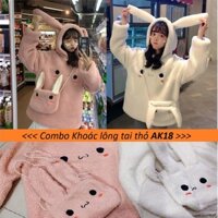 Áo Khoác Bông Hoodie Tai Thỏ Kèm Túi AK18