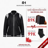 Áo Khoác Boomber Da Nam Lót Lông Cao Cấp Màu Đen Phối Viền Trắng - Áo Khoác Boomber Nam Banana Home 23AK9901
