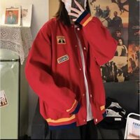 ÁO KHOÁC CADIGAN NAM NỮ ĐÍNH KÈM STICKER CỔ TAY PHỐI MÀU XANH ĐỎ VÀNG - ĐỎ - XL