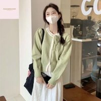 Áo Khoác Cadigan Nữ, Áo Len Dệt Kim Cài Cúc Phối Nơ Cổ Viền Bèo 2 Màu Dài Tay Tiểu Thư Chất Mềm Hàng Qccc Nanganhchuyens