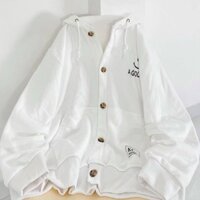 Áo Khoác Cardigan A GOOD DAY Có Nón 2 Lớp  Màu Trắng   - Bomber Nỉ Len Nam Nữ Cặp Đôi Thu Đông