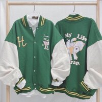 Áo Khoác Cardigan Bomber Chất Nỉ Bông My Life Is CrapCừu Form Rộng Unisex Nam Nữ Ulzzang KUN - XANH LÁ,L 50- <63KG < 1m73
