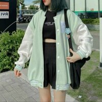 Áo Khoác Cardigan Bomber Thêu R Nỉ Ngoại Hàng Shop  - Form Rộng Unisex - THIÊN HÀ SHOP ÁO KHOÁC - L - MINT