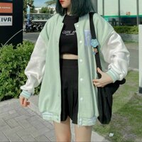 Áo Khoác Cardigan Bomber Thêu R Nỉ Ngoại Hàng Shop  - Form Rộng Unisex - THIÊN HÀ SHOP ÁO KHOÁC - M - MINT