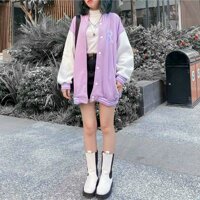 Áo Khoác Cardigan Bomber Thêu R Nỉ Ngoại Hàng Shop  - Form Rộng Unisex - THIÊN HÀ SHOP ÁO KHOÁC - M - Tím