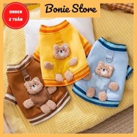 Áo Khoác Cardigan Chó Mèo Thú Cưng Vải Nỉ Gắn Gấu Bông Trên Lưng Thu Đông 2024