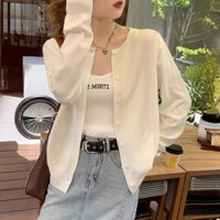 Áo khoác cardigan cho nữ đầu thu mới, áo len dệt kim cổ tròn , nhiều gam màu trơn cơ bản dễ mặc