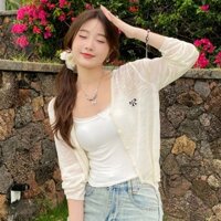 Áo khoác cardigan chống nắng mỏng cho phụ nữ, áo len lụa băng mới 2025, khăn choàng nhỏ màu trắng, áo vest điều hòa, áo khoác ngoài, áo khoác len lông chồn ZORJ