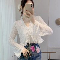 Áo khoác cardigan chống nắng ren mùa hè dành cho nữ áo khoác mỏng dài tay xù