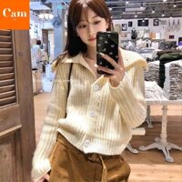 Áo Khoác Cardigan Cổ Lọ, Áo Khoác Len Cài Khuy Dáng Ngắn Cổ Cao Phối Gân Dọc Dáng Croptop Cá Tính Hàng Qccc Camcloset