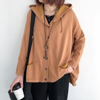 Áo Khoác Cardigan Có Mũ Trùm Dáng Suông Bằng Len Màu Trơn Cổ Điển Thời Trang Xuân 6985 Cho Nữ