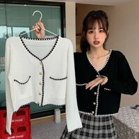 Áo Khoác Cardigan CỔ V TAY DÀI VIỀN Viền Xinh Xắn Điệu Đà Cho Nữ