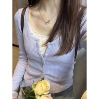 Áo Khoác cardigan Cổ Vuông Phối Ren Hoa Thời Trang 2023 Cho Nữ