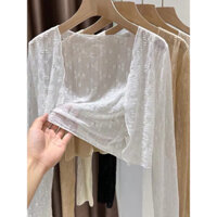 Áo khoác cardigan croptop dài tay nữ vải len lưới hoa xuyên thấu khoác áo kiểu đầm hở sang chảnh G649 - Hàng mới về