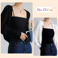 Áo Khoác Cardigan Croptop Bigsize Nữ Tay Dài Phồng Vải Thun Gân Mỏng Thanh Lịch KG