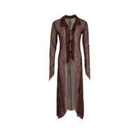 Áo khoác cardigan dài lưới in họa tiết vintage, bán trong suốt, có thiết kế dây buộc cho phụ nữ