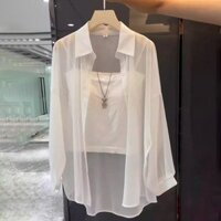 Áo khoác Cardigan dài tay dáng rộng ngoài bằng lụa băng mùa hè Áo khoác chống nắng voan cho nữ