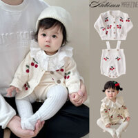 Áo khoác Cardigan dài tay hình anh đào cho bé gái Áo len 0-2 tuổi