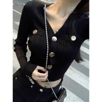 Áo khoác cardigan dài tay vừa vặn cho đầu thu, đa năng, nút vàng, áo ngắn bó sát bằng lụa lạnh, áo điều hòa, áo bảo vệ nắng, áo dệt kim J9JG