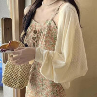 Áo khoác cardigan đan lỗ kiểu Pháp cho phụ nữ mùa hè với váy camisole, che nắng bằng lụa lạnh, áo khoác khăn choàng nhỏ, phong cách đám cưới vui vẻ TVAV 7RSY