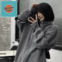 Áo khoác cardigan đan lười biếng cao cấp mặc cặp đôi áo len có khóa kéo mùa xuân và mùa thu áo oversize
