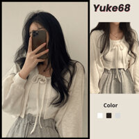 Áo Khoác Cardigan Dáng Croptop YUKE68 Tay Dài Bo Che Khuyết Điểm Kèm Dây Buộc Style Hàn Quốc Cho Nữ Thu Đông - HV46