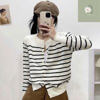 Áo Khoác Cardigan Dáng Dài, Áo Len Dệt Kim Lông Thỏ Kẻ Sọc Trơn 2 Màu Basic Siêu Xinh Hàng Qccc Phong Cách Hàn Quốc Nvn