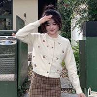 Áo Khoác Cardigan Dáng Dài, Áo Len Dệt Kim Lông Thỏ Mềm Hoạ Tiết Thêu Chó Mũ Kèm Nơ Siêu Xinh Qccc Nvn