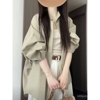 Áo khoác cardigan dáng rộng mới mùa thu, thiết kế thoải mái, áo xanh dài tay, áo chống nắng cho phụ nữ