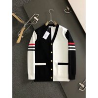 Áo khoác cardigan dệt kim dài tay tương phản thêu kẻ sọc Thom Browne TB
