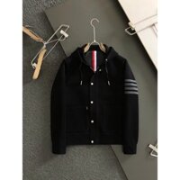 Áo khoác cardigan dệt kim dài tay có mũ trùm thêu hoạ tiết kẻ sọc Thom Browne TB