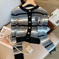 Áo Khoác Cardigan Dệt Kim Họa Tiết Kẻ Sọc Trắng Đen  tao bao