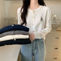 Áo khoác Cardigan dệt kim len thiết kế khuy cài phối họa tiết gấu thêu hàng QCCC loại 1 KUNKUN SP52