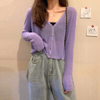 Áo khoác cardigan dệt kim mỏng phong cách hàn quốc áo len mỏng cổ V