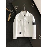 Áo khoác cardigan dệt kim sọc thêu sọc tương phản Thom Browne TB