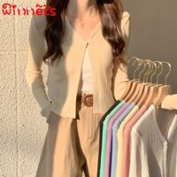 Áo Khoác Cardigan Dệt Kim Tay Dài Cổ Chữ V Sự Bảo Vệ