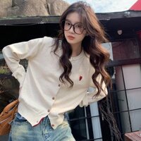 Áo Khoác Cardigan dệt kim thêu tình yêu màu trơn mềm mại phong cách Xinbangbang Áo len nữ kiểu mới dễ phối đồ với áo giáp 2Tig