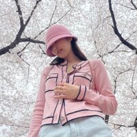 Áo khoác cardigan hồng Jennie Blackpink, cardigan len dệt kim croptop