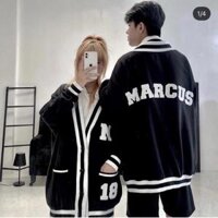 ÁO KHOÁC CARDIGAN IN MARCUS SỐ 18 Nỉ Nam Nữ Form Rộng Viền Trắng Màu Đen - Marcus Sale Đẹp