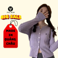 Áo khoác Cardigan INFLACHI len dệt kim cổ tròn dáng ôm vặn thừng dài tay thêu họa tiết Thời Trang thu đông L25 HL-20