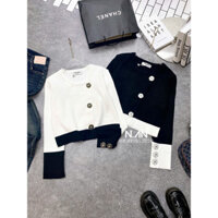 Áo khoác cardigan len C.N cúc hoa chéo pha tay đính hoa tiểu thư hàng QCL1 full tag mác freesize